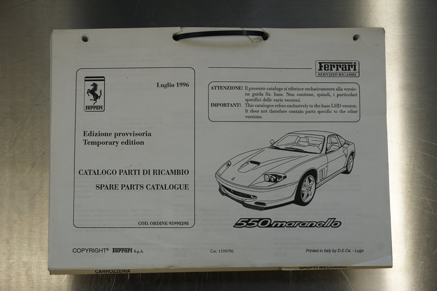 Ferrari 550 Maranello - Spare Parts Catalogue (Works Copy) - 1109/96