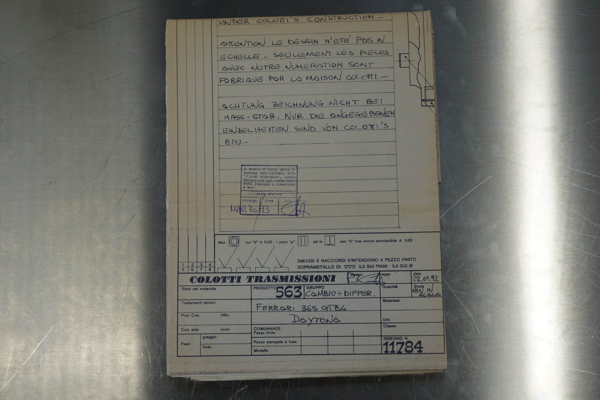 Ferrari 365 GTB/4 - Technical Drawing Gearbox (Original) - 11784